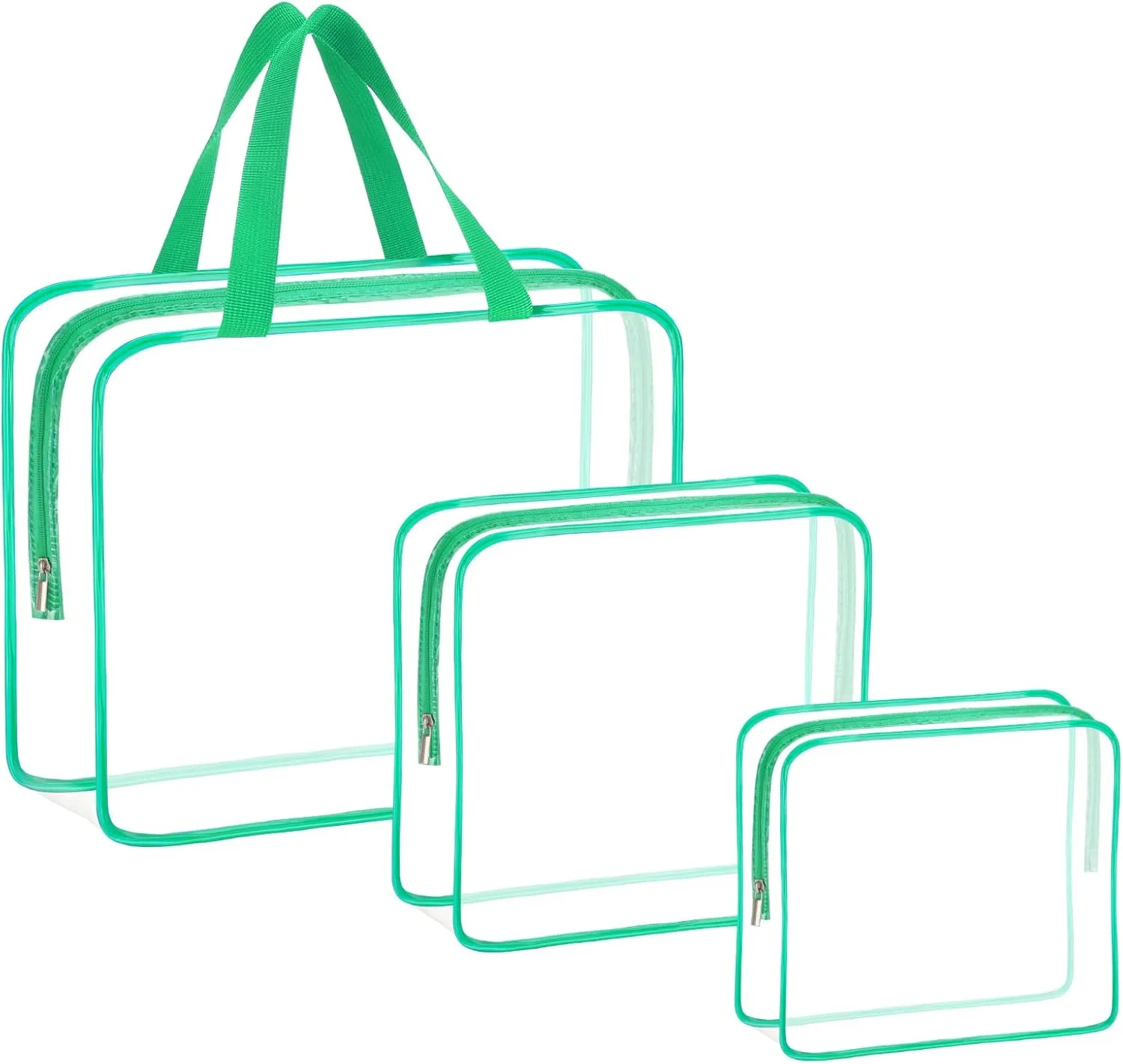 HAOGUAGUA 3 Pieces Large Clear Travel Bags for Toiletries, Waterproof Clear Plastic Cosmetic Makeup Bags, Transparent Packing Organizer Storage Bags (Green)