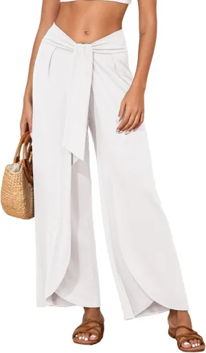 Herseas Women's Brown Beach Pants, Wide Leg, High Waist, Palazzo, Size 25 Inches