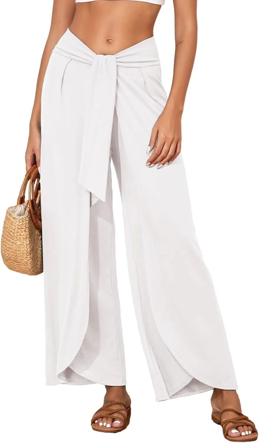 Herseas Women's Brown Beach Pants, Wide Leg, High Waist, Palazzo, Size 25 Inches