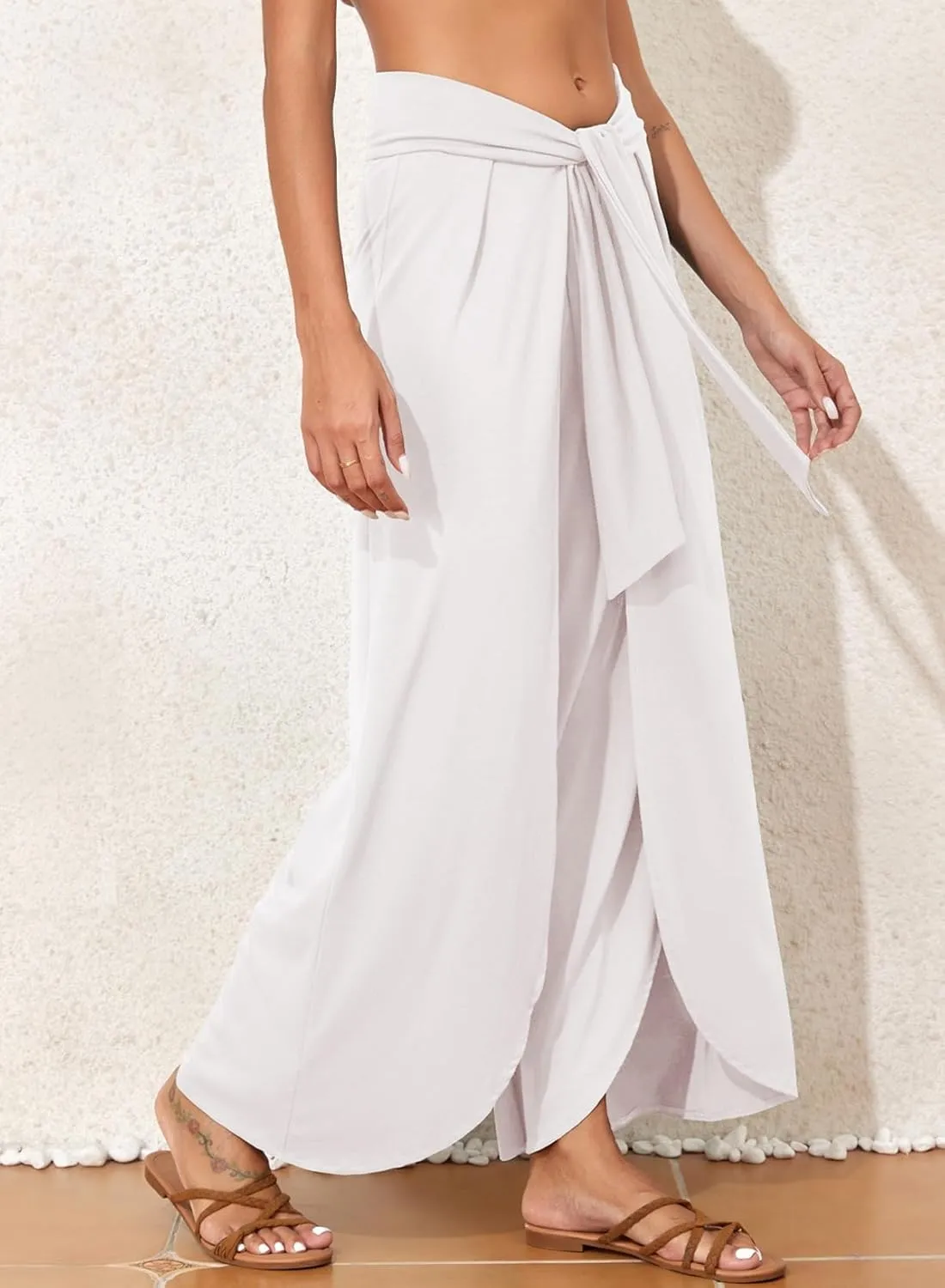 Herseas Women's Brown Beach Pants, Wide Leg, High Waist, Palazzo, Size 25 Inches
