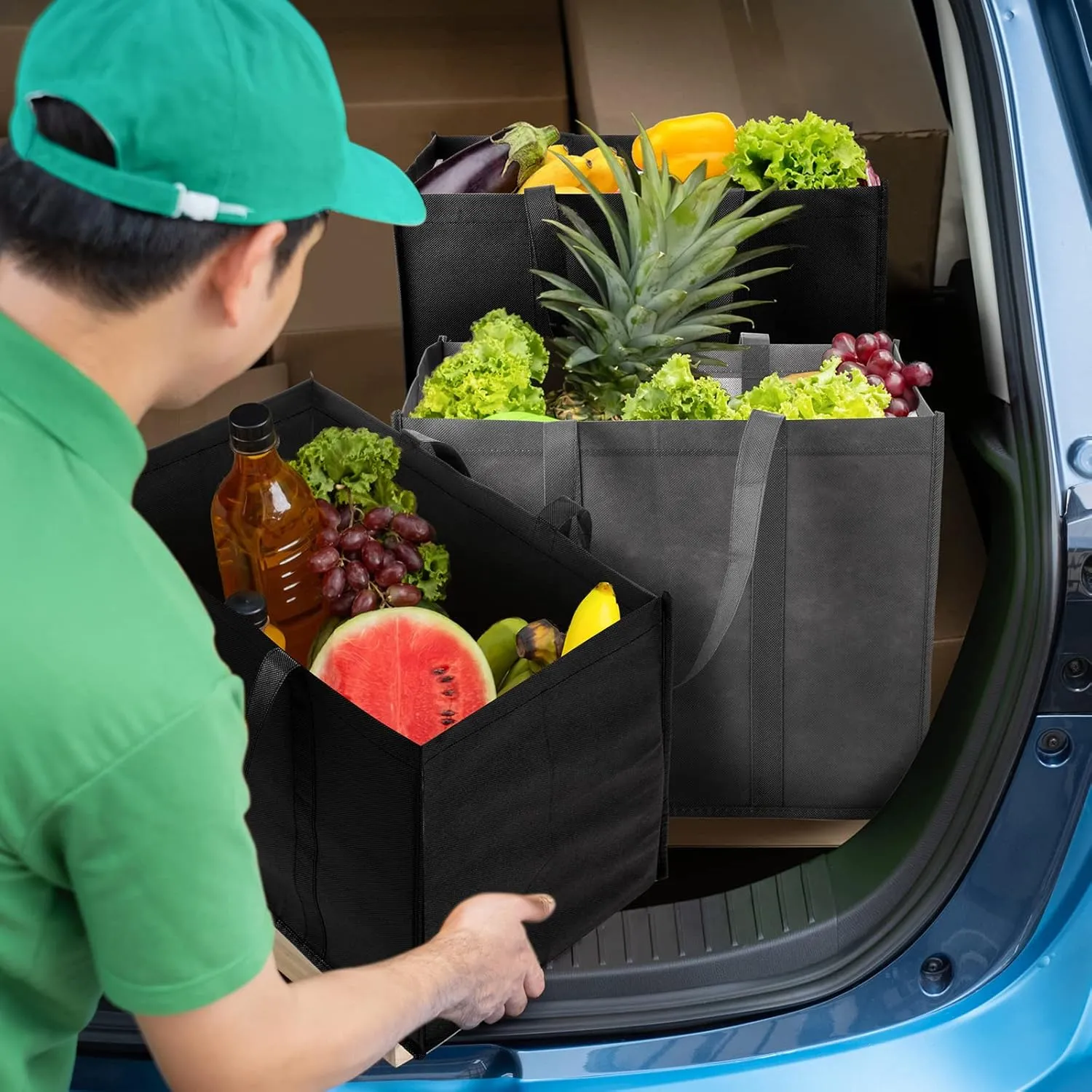 Hillban 30 Pack Reusable Grocery Bags Bulk Large Shopping Bags Washable Foldable Heavy Duty Totes Storage Bags with handles