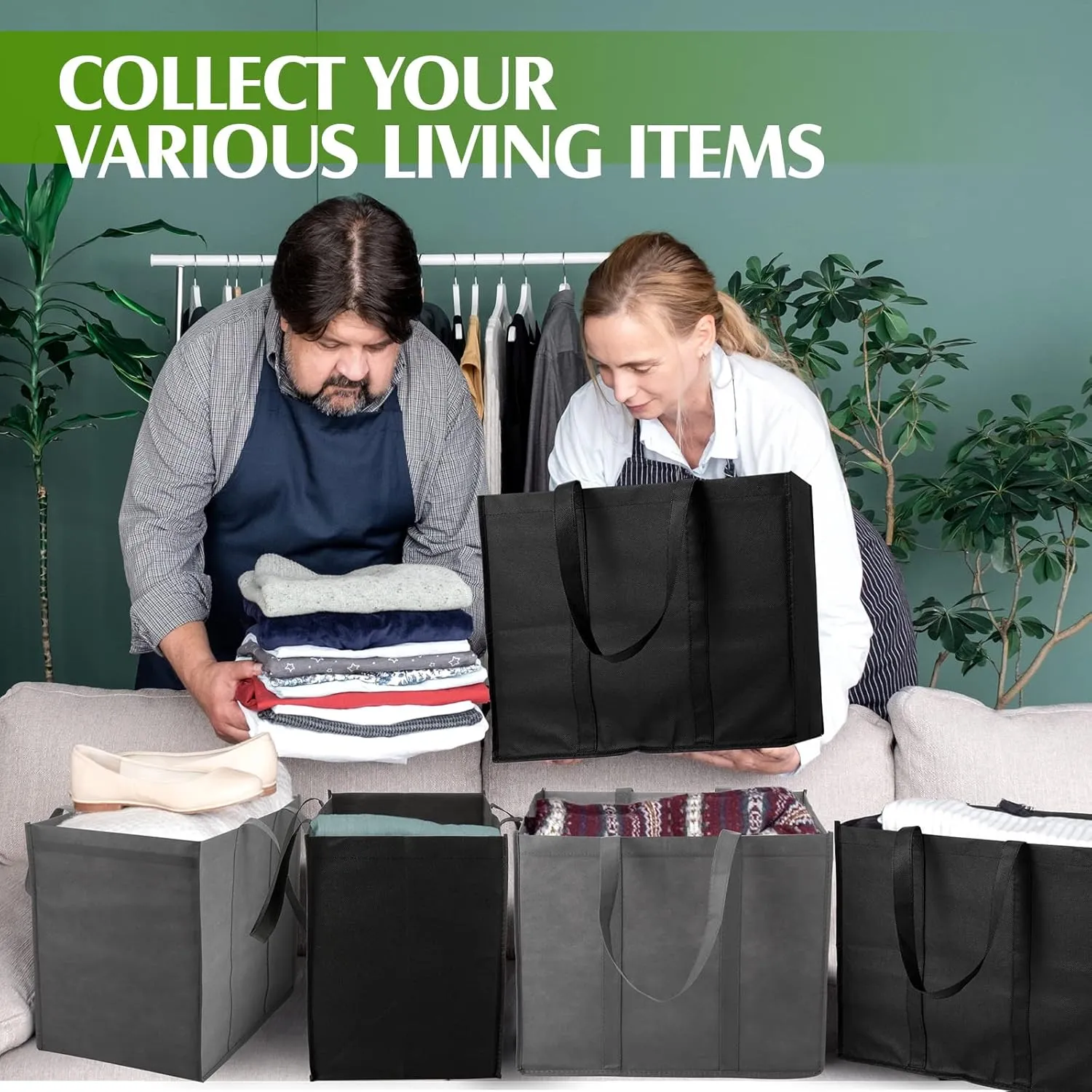 Hillban 30 Pack Reusable Grocery Bags Bulk Large Shopping Bags Washable Foldable Heavy Duty Totes Storage Bags with handles