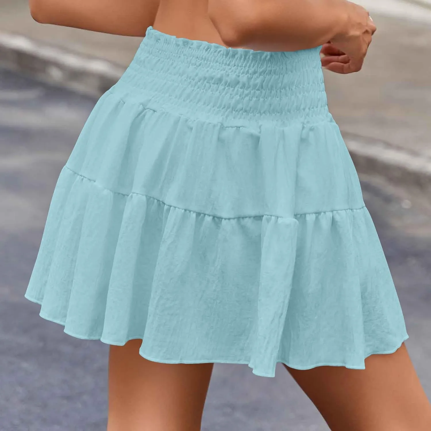 hlysgo Womens Skirts 2025 Summer Flowy A Line Short Skirt High Waisted Ruffle Mini Skirts Peplum Cute Skirt for Teen Girls