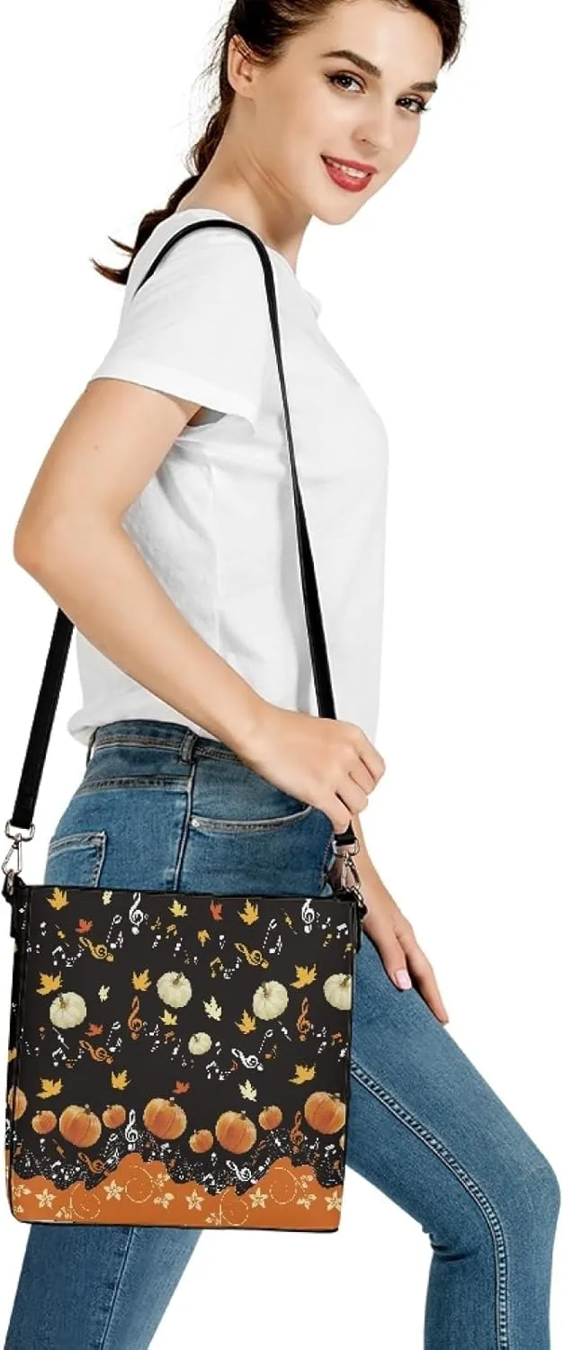 Hobo Bags for Women Fall Maple Leaves Leather Handbags Designer Shoulder Bucket Crossbody Purse