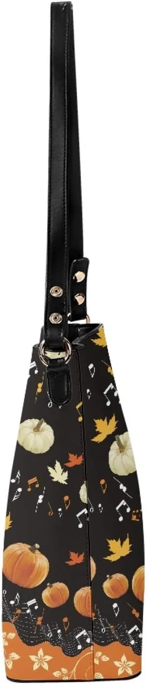 Hobo Bags for Women Fall Maple Leaves Leather Handbags Designer Shoulder Bucket Crossbody Purse