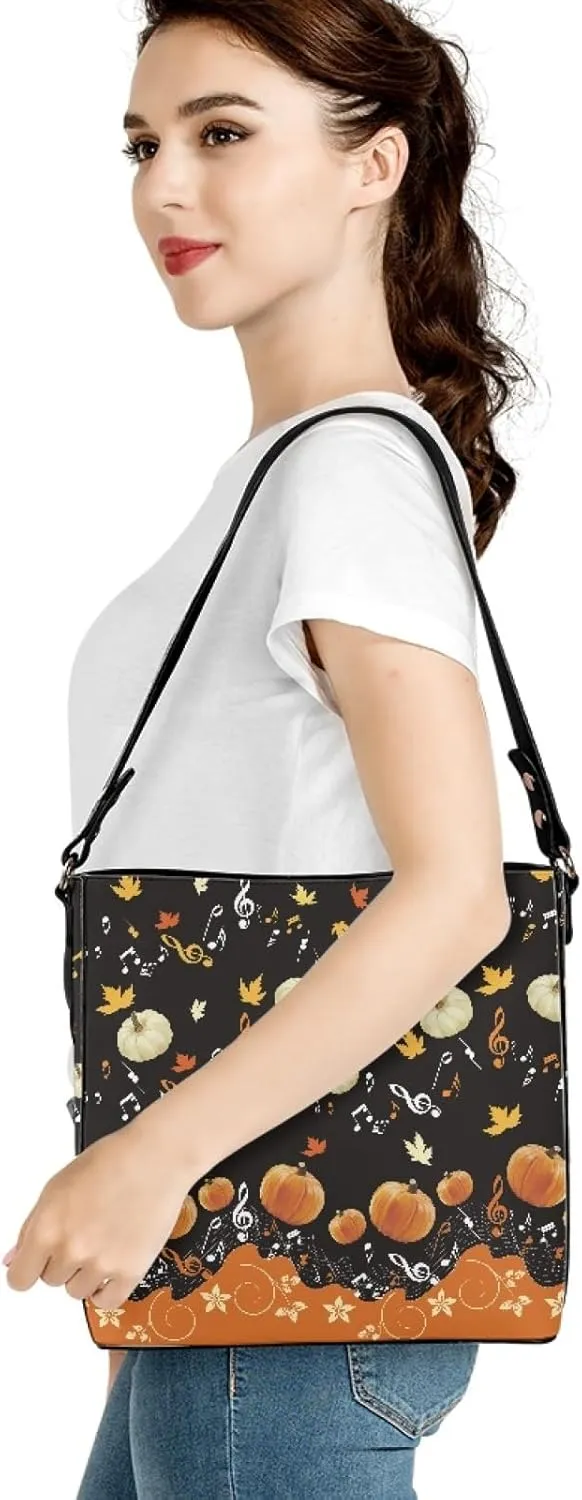 Hobo Bags for Women Fall Maple Leaves Leather Handbags Designer Shoulder Bucket Crossbody Purse