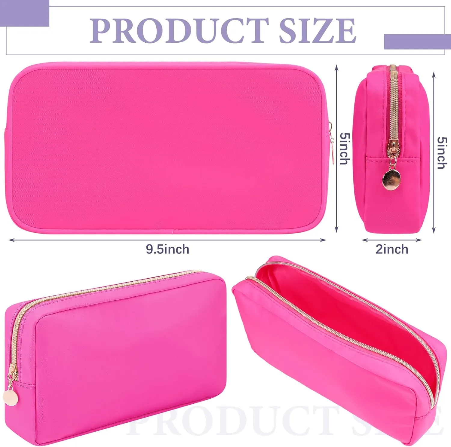 Hushee 4 Pcs Nylon Makeup Bag Preppy Zipper Pouch Waterproof Nylon Toiletry Storage Bag for Women(Small,Black, Fuchsia, Mint, Grape)