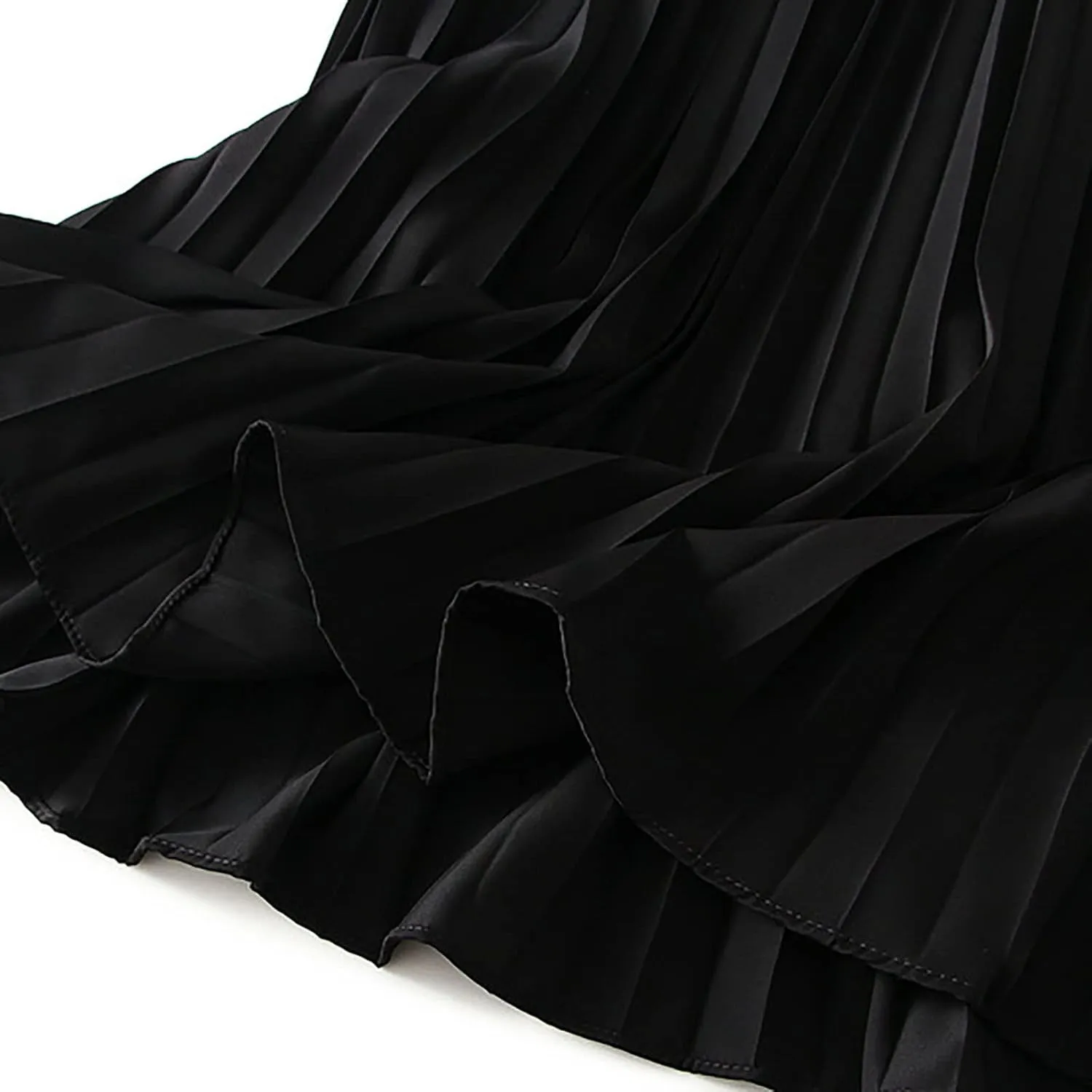 JOAU Women High Elastic Waist Pleated Midi Skirt Fashion Double Layered Solid Color Swing A-line Skirts for Evening Prom