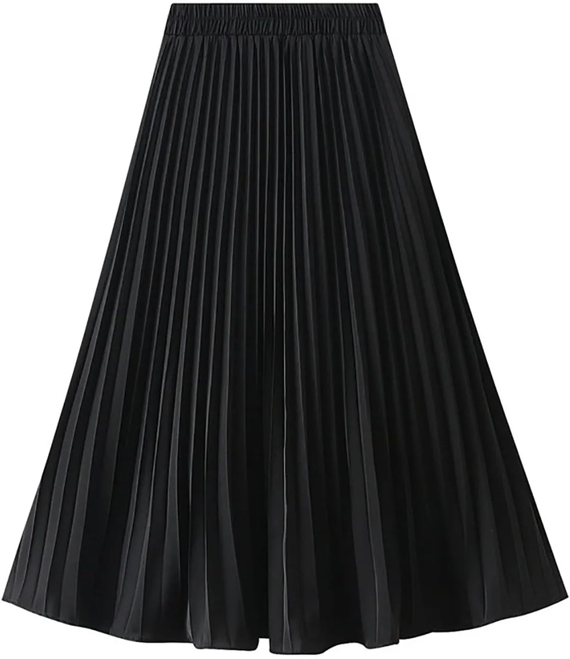 JOAU Women High Elastic Waist Pleated Midi Skirt Fashion Double Layered Solid Color Swing A-line Skirts for Evening Prom