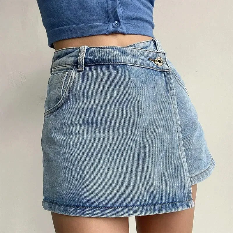 JYHBHMZG Summer High-Waisted Slimming Denim Skirt Women's Versatile Irregular A-Line Shorts