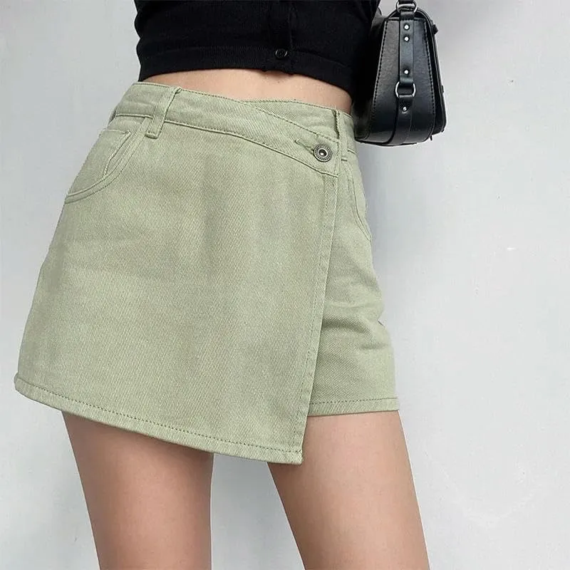 JYHBHMZG Summer High-Waisted Slimming Denim Skirt Women's Versatile Irregular A-Line Shorts