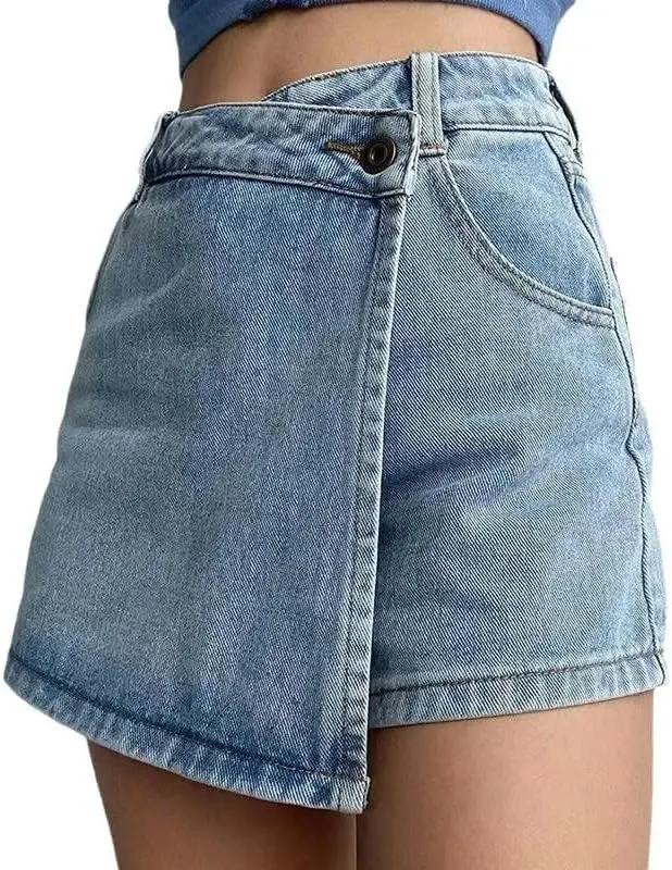 JYHBHMZG Summer High-Waisted Slimming Denim Skirt Women's Versatile Irregular A-Line Shorts