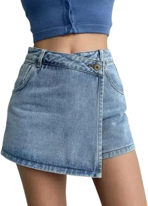 JYHBHMZG Summer High-Waisted Slimming Denim Skirt Women's Versatile Irregular A-Line Shorts