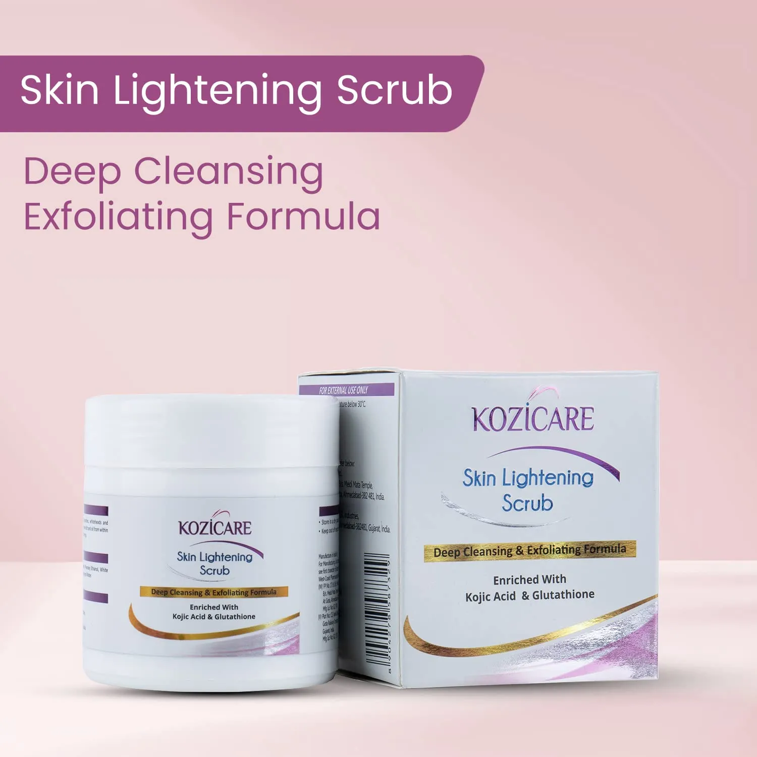 Kozicare Skin Lightening Scrub for Deep Cleansing & Exfoliating Formula | Enriched with 2% Kojic acid, 1% Glutathione| Helps in Cleaning Impurities, Cleanses Dirt, Blackheads - 100gm (Pack of 5)