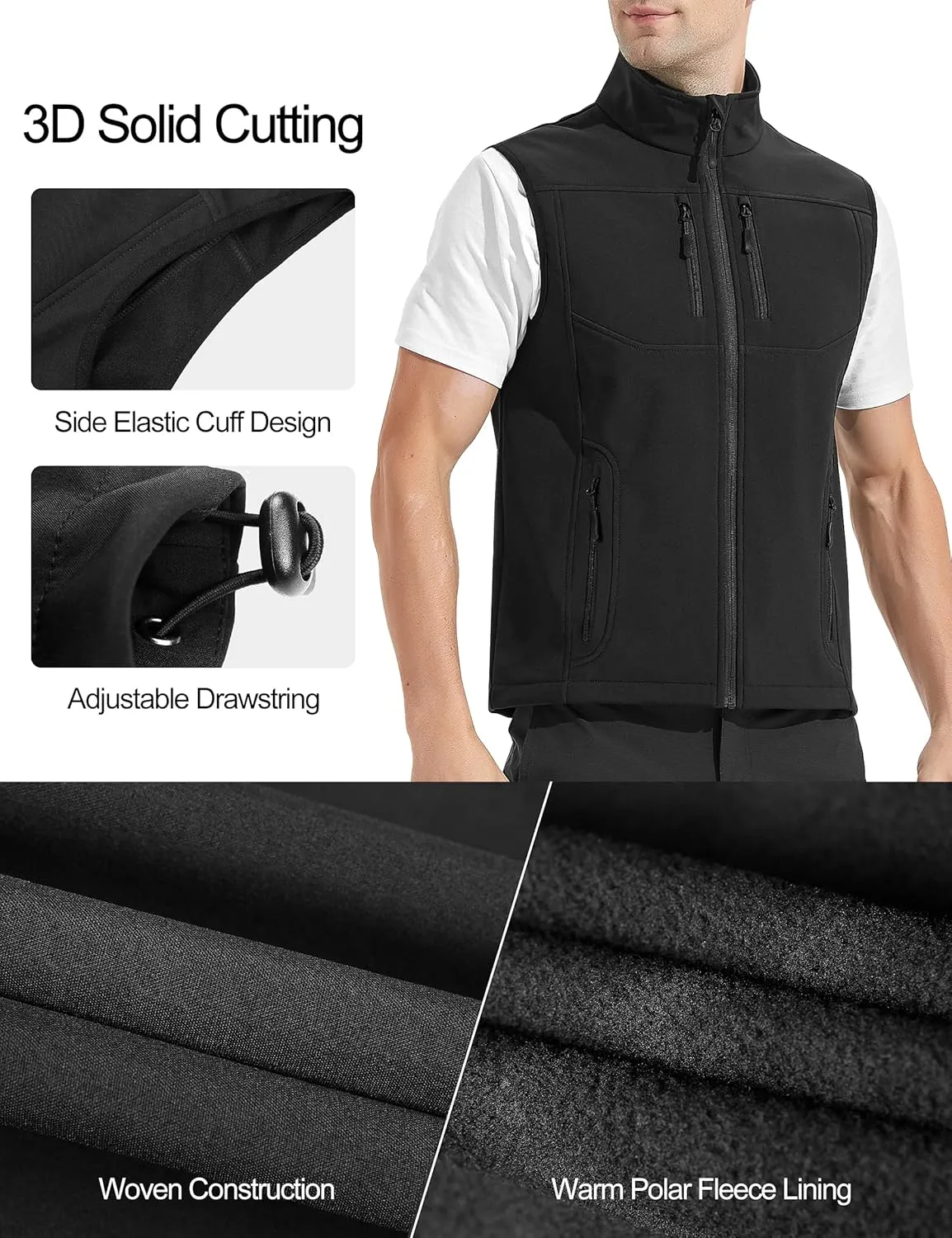 KUTOOK Men's Outerwear Vests Thicken Fleece Lined Softshell Windproof Water Repellent