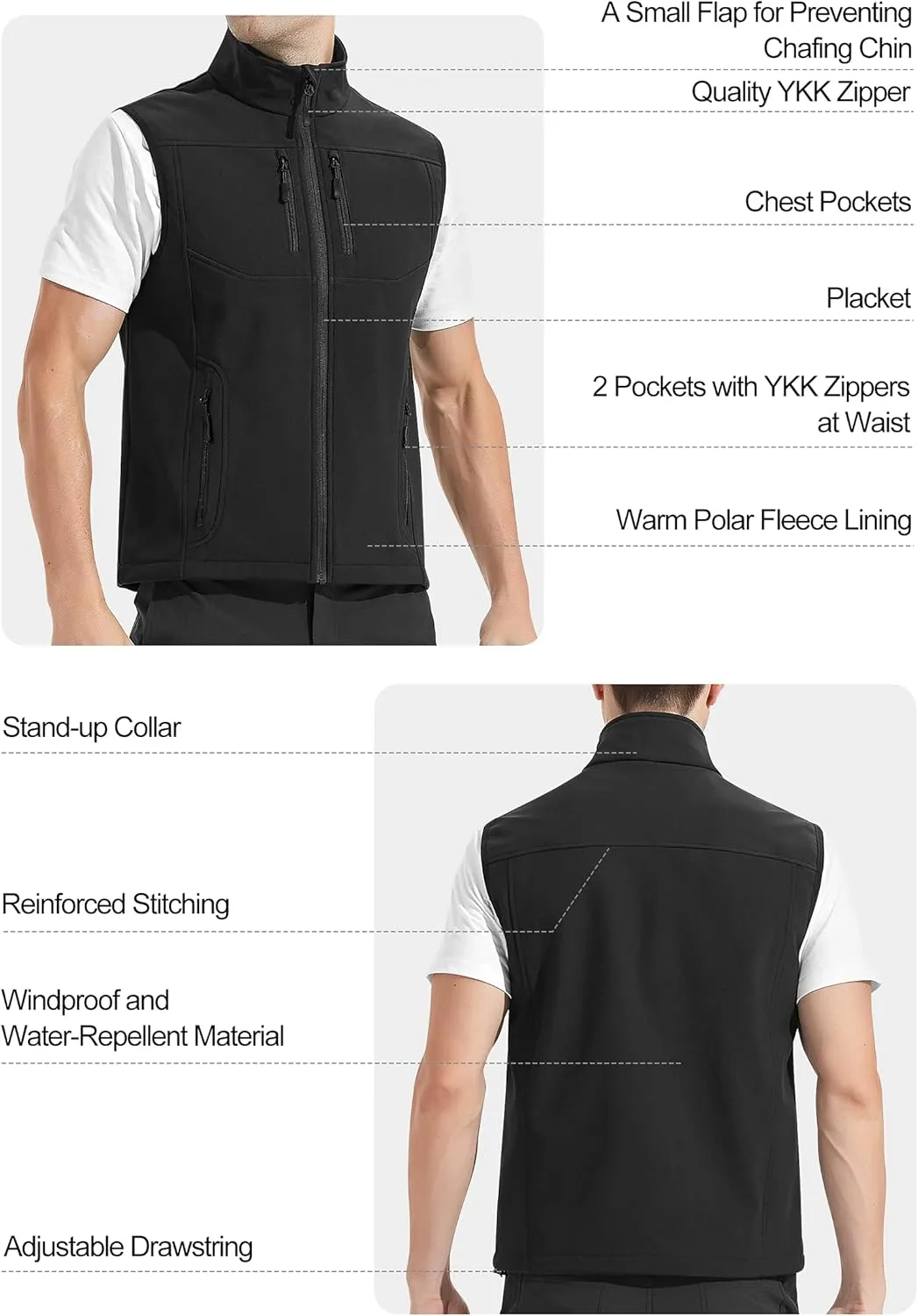 KUTOOK Men's Outerwear Vests Thicken Fleece Lined Softshell Windproof Water Repellent