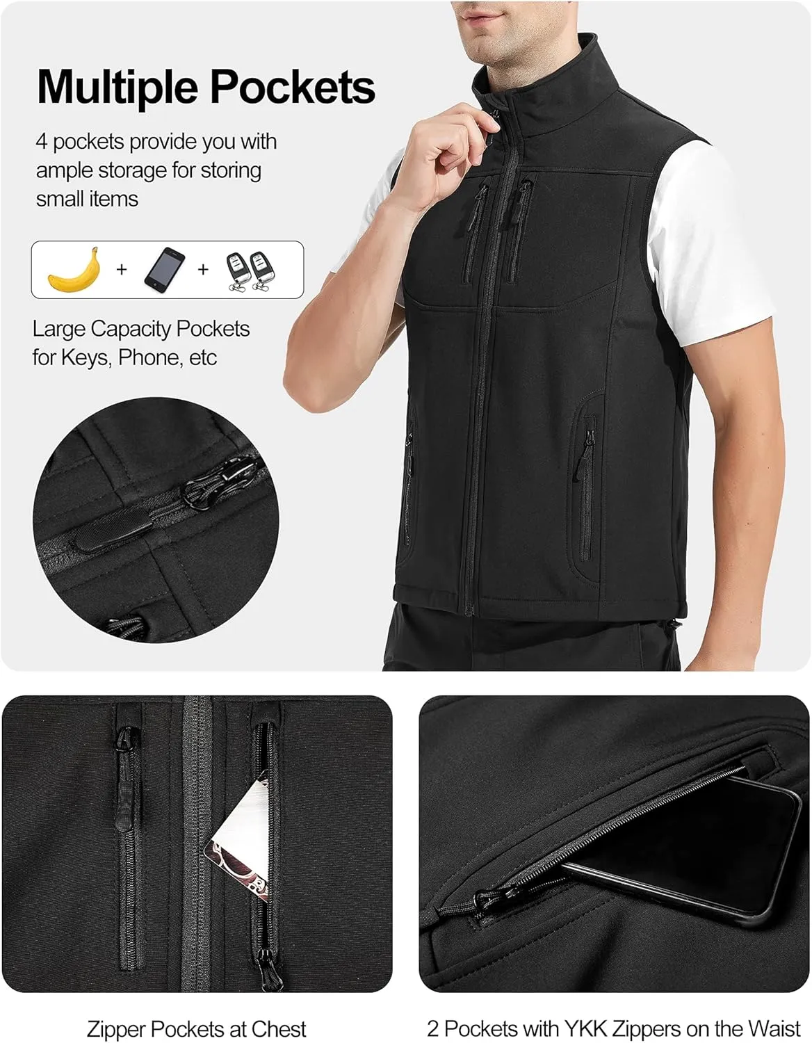 KUTOOK Men's Outerwear Vests Thicken Fleece Lined Softshell Windproof Water Repellent