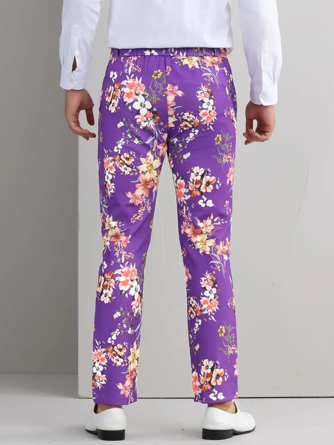 Lars Amadeus Floral Dress Pants for Men's Flat Front Party Prom Flower Printed Slacks