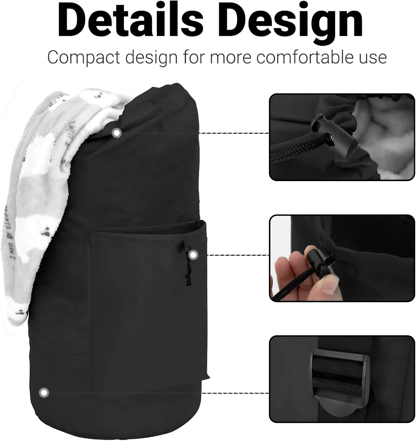 Laundry Bag with Shoulder Straps and Detergent Holder, Durable Laundry Bag Backpack for College Dorm/Travel/Camp (BLACK TARTAN)