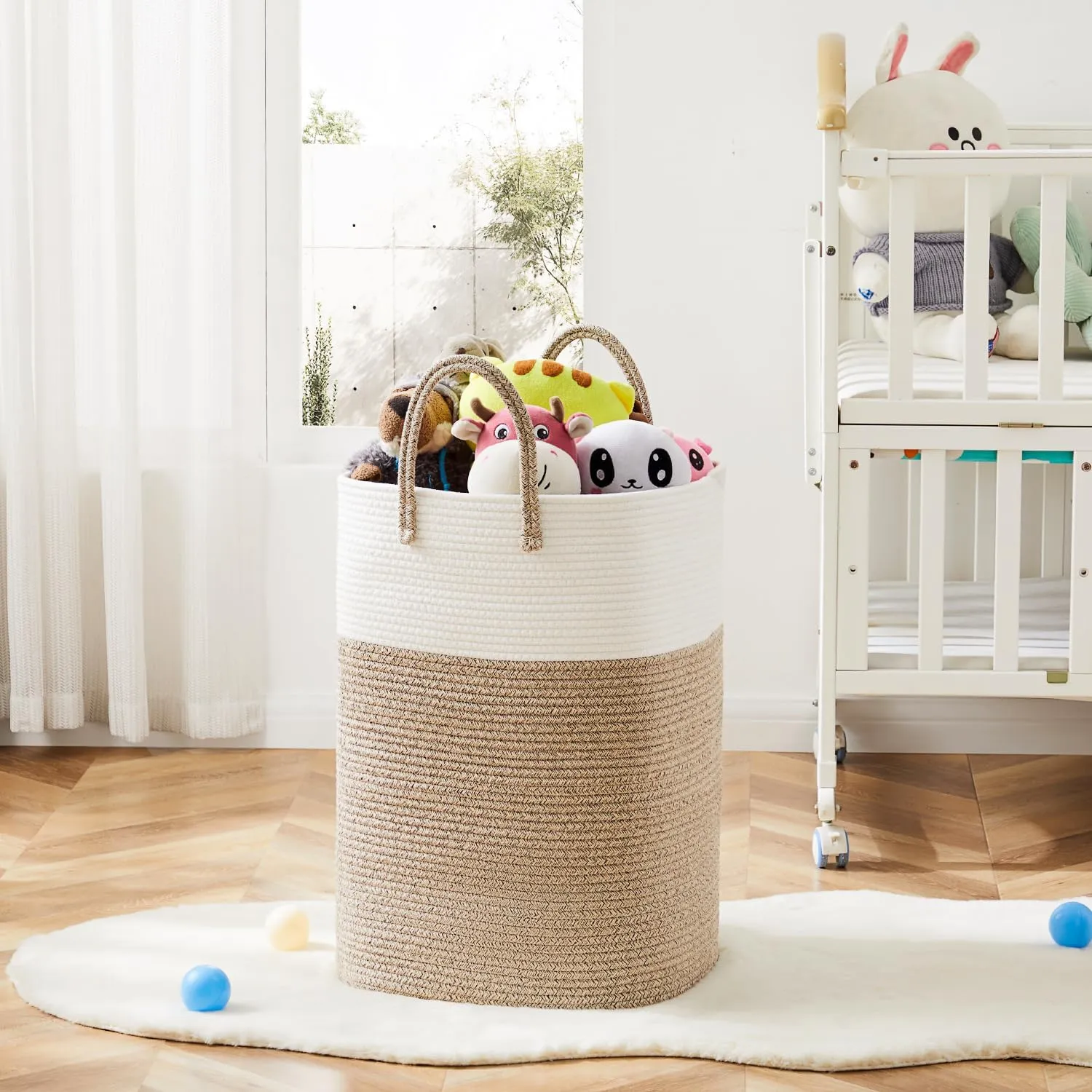 Laundry Basket,Woven Cotton Rope Laundry Hamper Sorters,60L Versatile Storage for Dirty Clothes,Baby Toys,and Blankets in Bathroom, Nursery,and Living Room