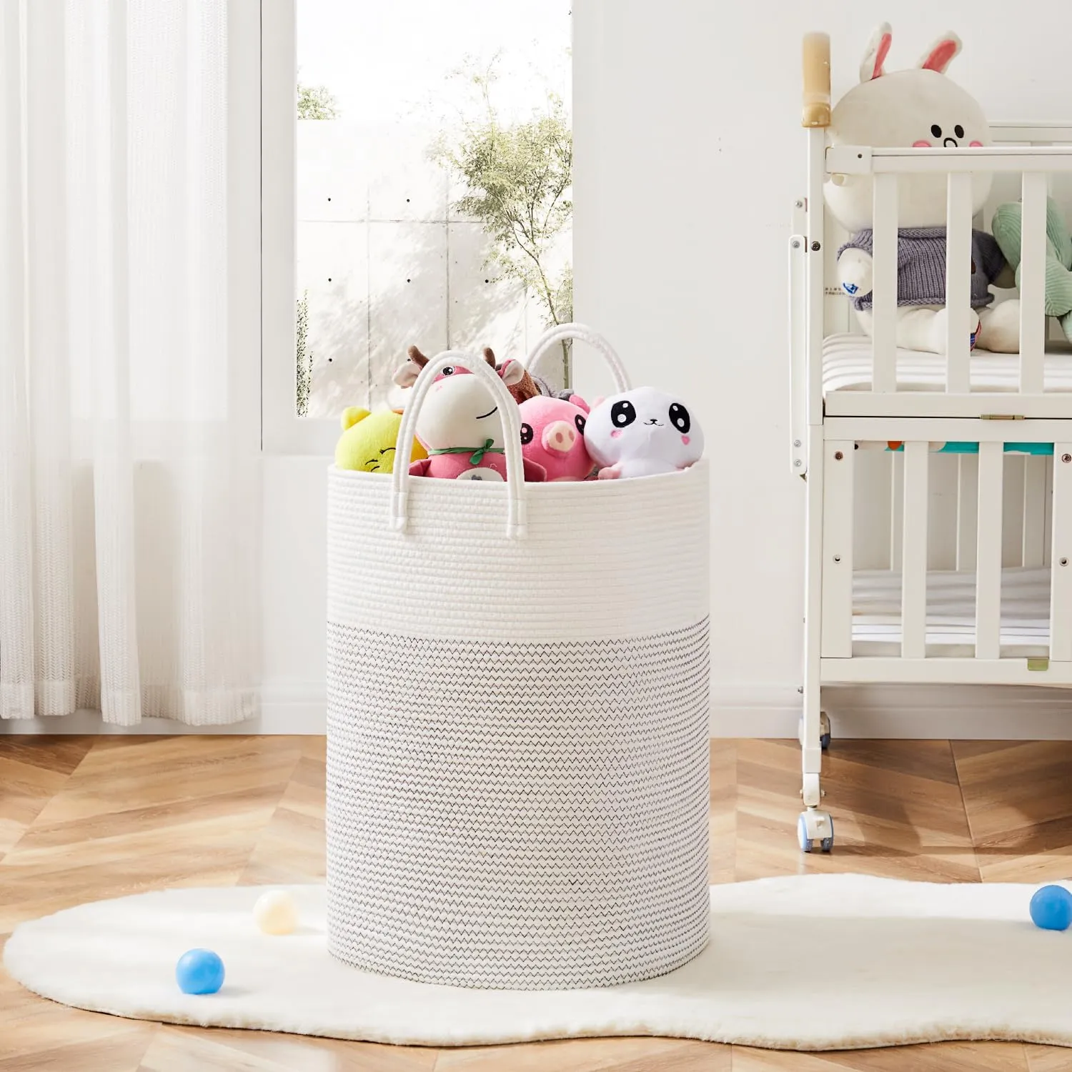 Laundry Basket,Woven Cotton Rope Laundry Hamper Sorters,60L Versatile Storage for Dirty Clothes,Baby Toys,and Blankets in Bathroom, Nursery,and Living Room