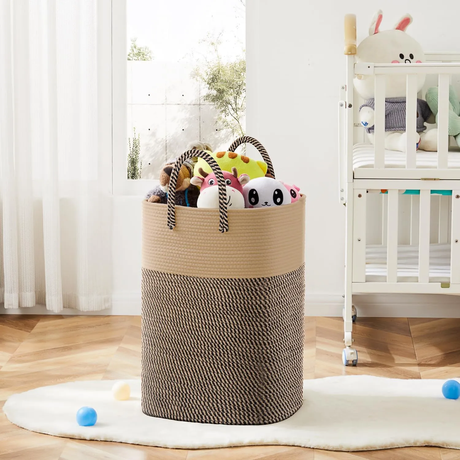 Laundry Basket,Woven Cotton Rope Laundry Hamper Sorters,60L Versatile Storage for Dirty Clothes,Baby Toys,and Blankets in Bathroom, Nursery,and Living Room