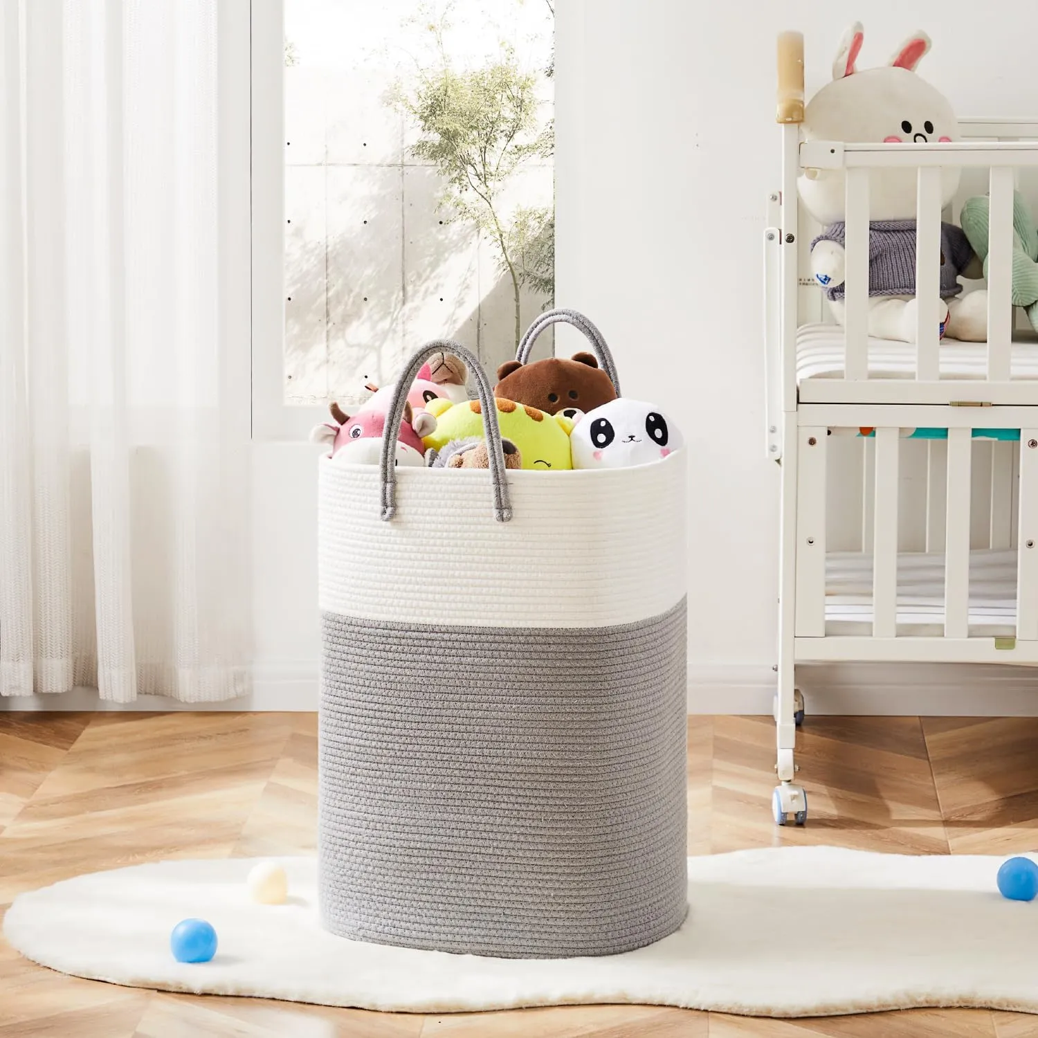 Laundry Basket,Woven Cotton Rope Laundry Hamper Sorters,60L Versatile Storage for Dirty Clothes,Baby Toys,and Blankets in Bathroom, Nursery,and Living Room