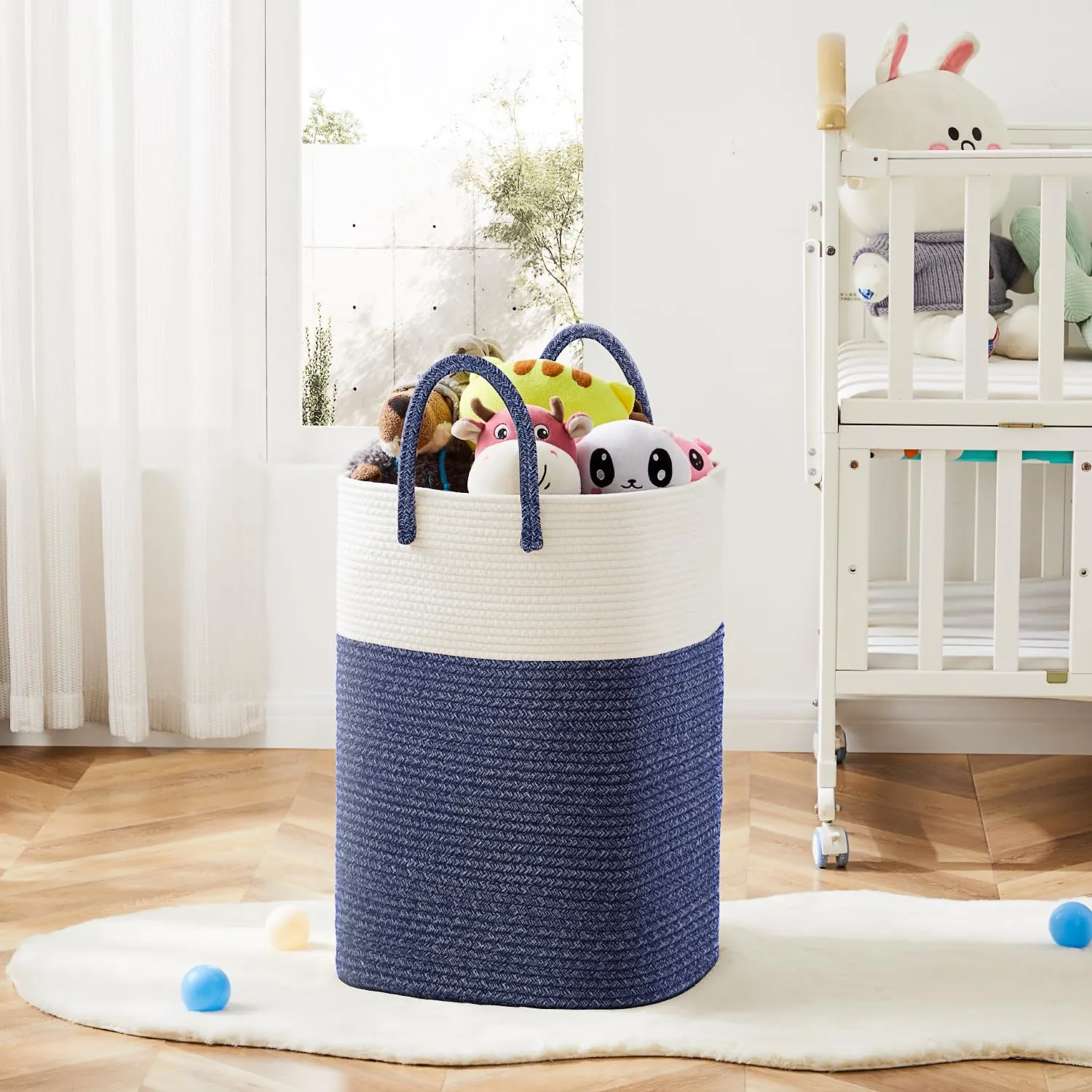 Laundry Basket,Woven Cotton Rope Laundry Hamper Sorters,60L Versatile Storage for Dirty Clothes,Baby Toys,and Blankets in Bathroom, Nursery,and Living Room