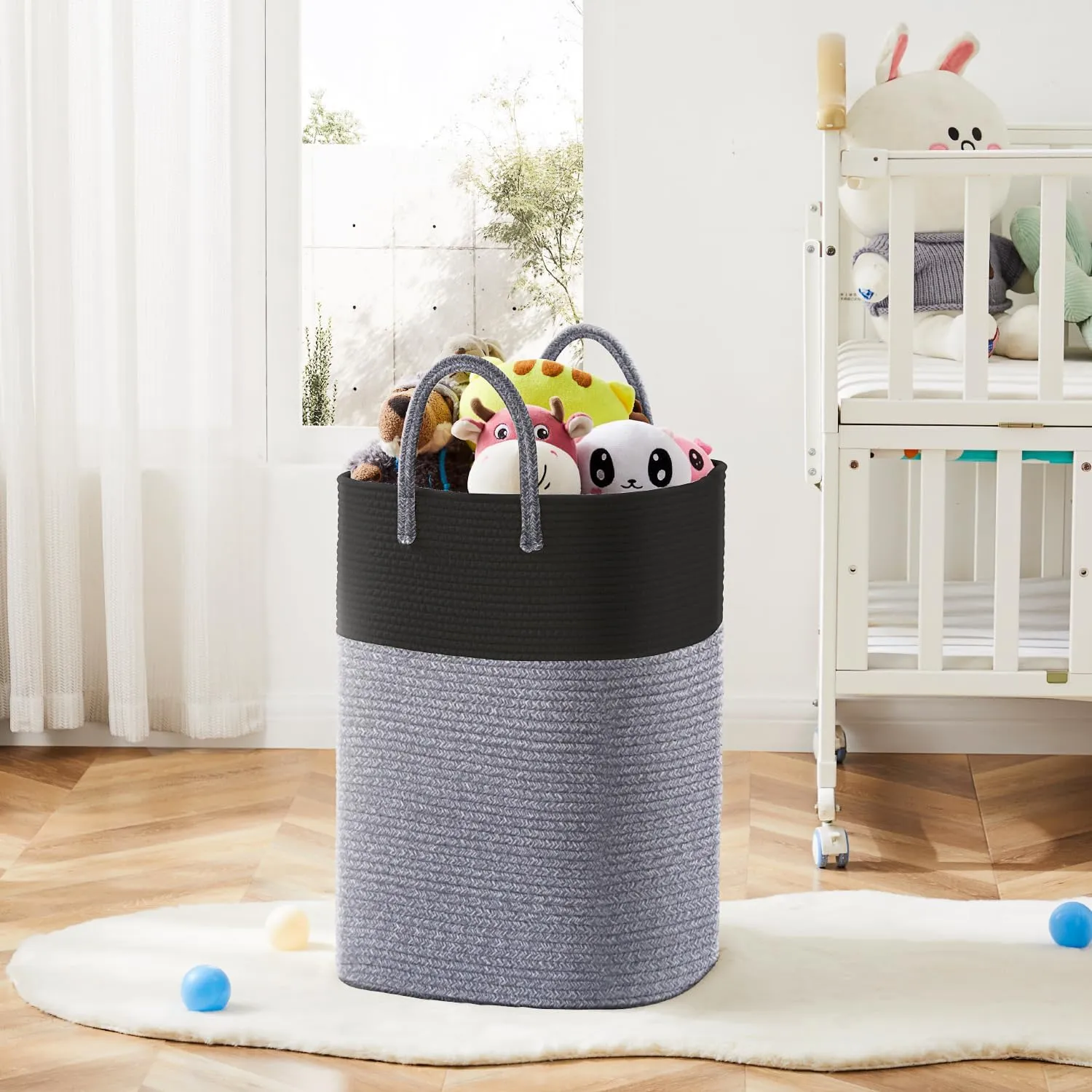 Laundry Basket,Woven Cotton Rope Laundry Hamper Sorters,60L Versatile Storage for Dirty Clothes,Baby Toys,and Blankets in Bathroom, Nursery,and Living Room