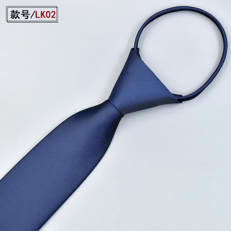 Lazy Korean version of the easy-to-pull solid color 6cm quality can be personalized to customize the company logo monochrome men's zipper tie