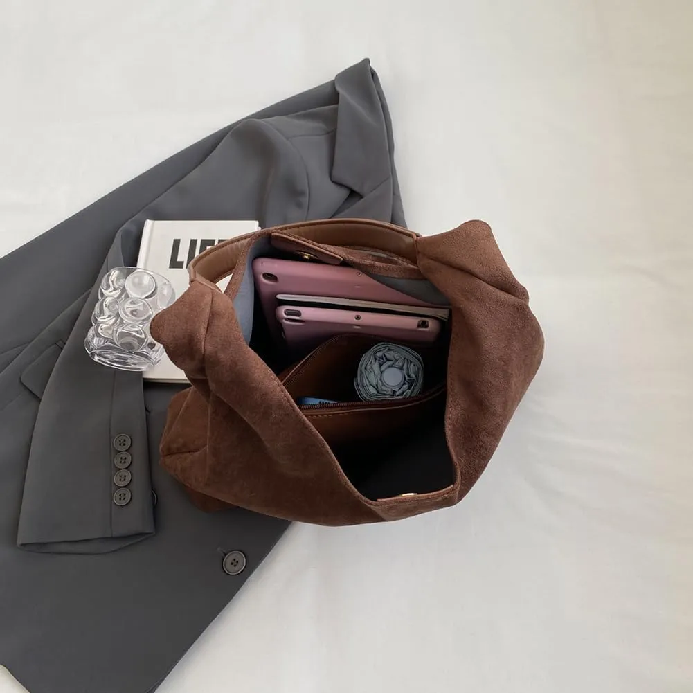 Leather Hobo Bags for Women, Suede Purse Slouchy Tote Bag, Brown Leather Purse, Women Suede Hobo Shoulder Bag