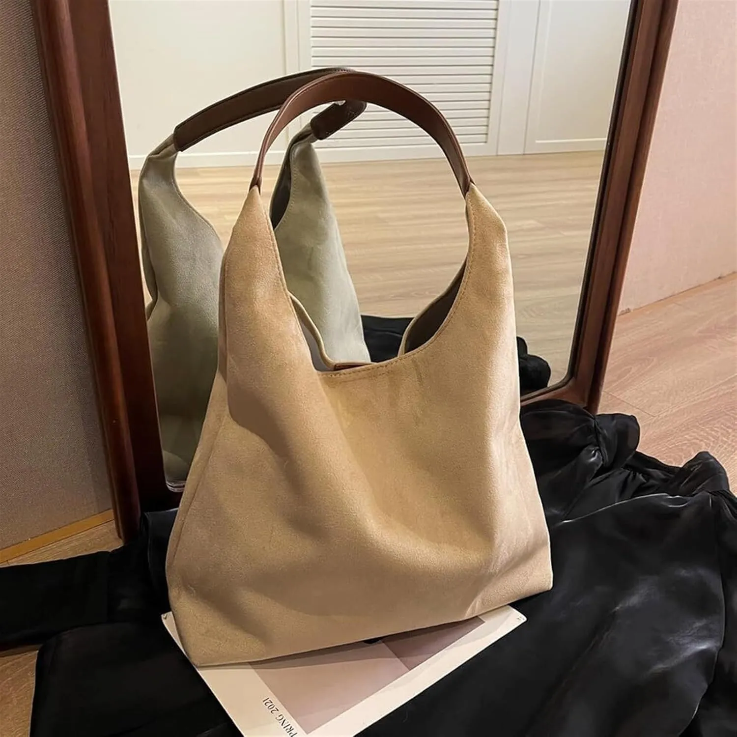 Leather Hobo Bags For Women, Suede Purse Slouchy Tote Bag, Brown Tote Bags For Women Work Bags, Travel Satchels