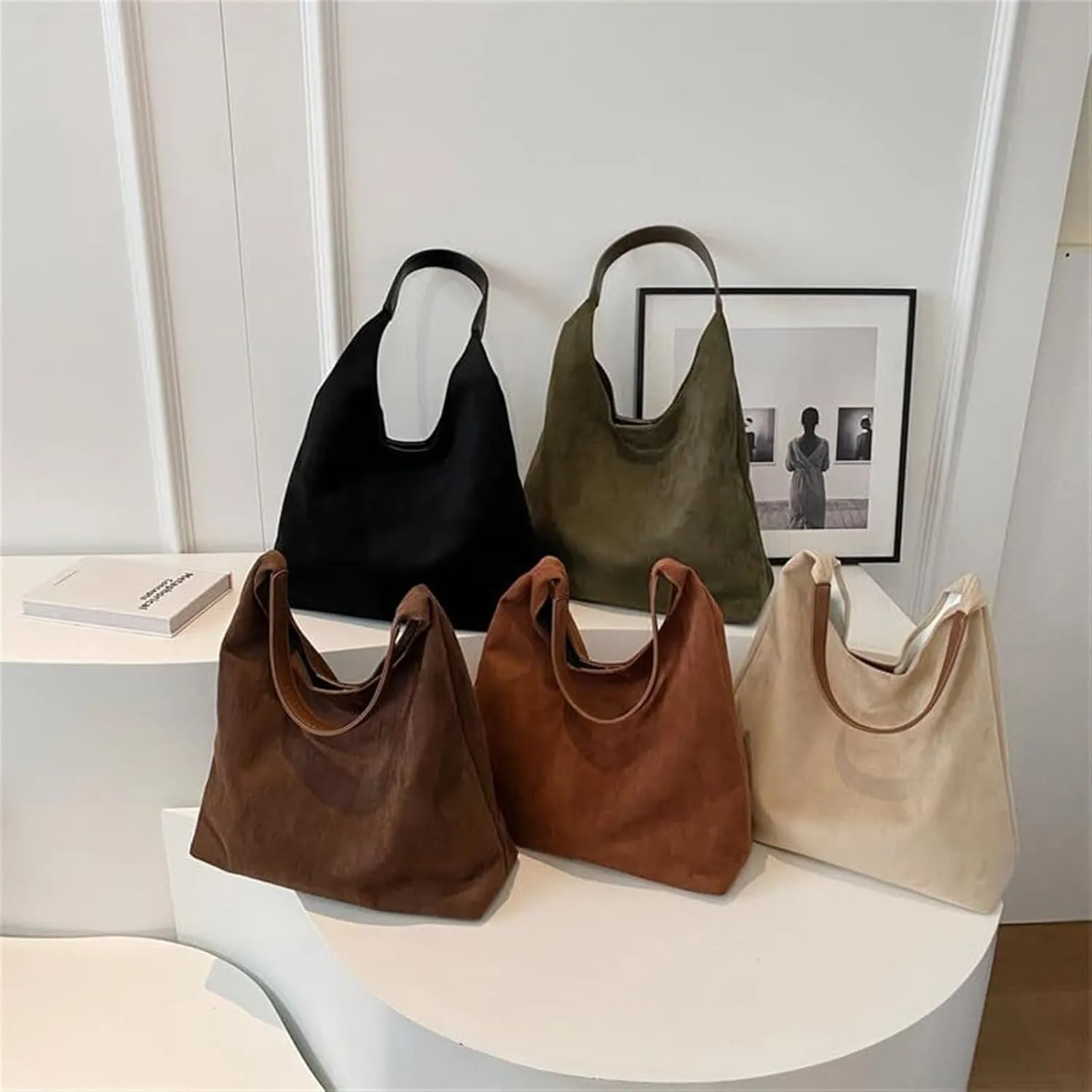 Leather Hobo Bags For Women, Suede Purse Slouchy Tote Bag, Brown Tote Bags For Women Work Bags, Travel Satchels