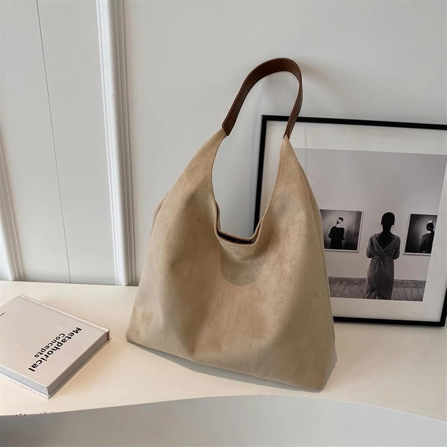 Leather Hobo Bags For Women, Suede Purse Slouchy Tote Bag, Brown Tote Bags For Women Work Bags, Travel Satchels