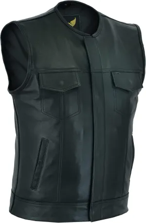 Leatherick Mens Black Motorcycle Vests - SOA Club & Traditional Paisley Satin Liner Leather Biker Vests
