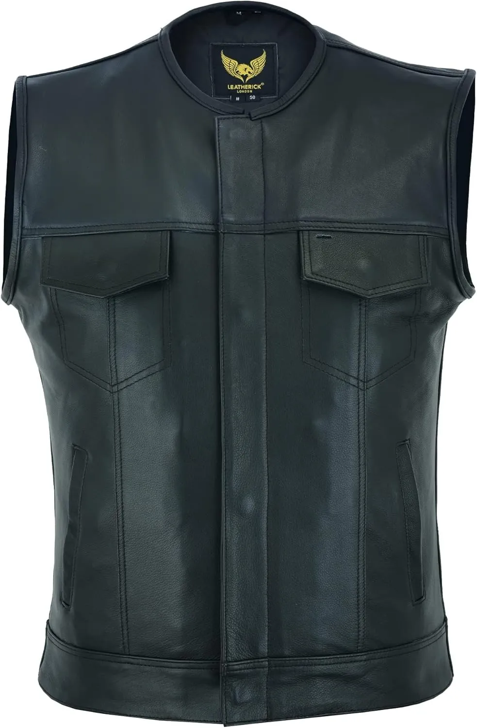 Leatherick Mens Black Motorcycle Vests - SOA Club & Traditional Paisley Satin Liner Leather Biker Vests