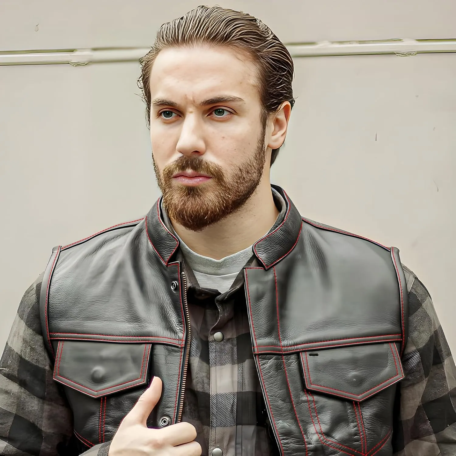 Leatherick Mens Black Motorcycle Vests - SOA Club & Traditional Paisley Satin Liner Leather Biker Vests