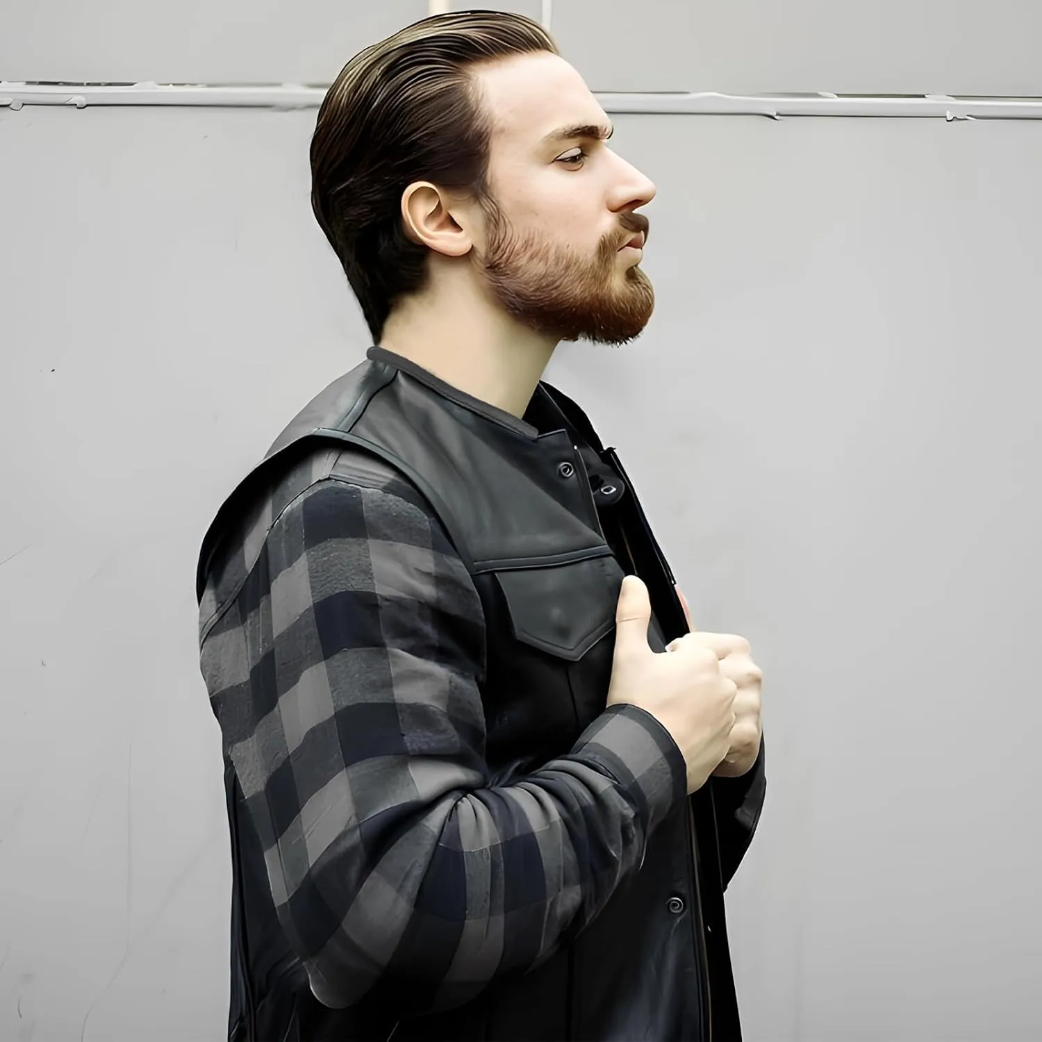 Leatherick Mens Black Motorcycle Vests - SOA Club & Traditional Paisley Satin Liner Leather Biker Vests