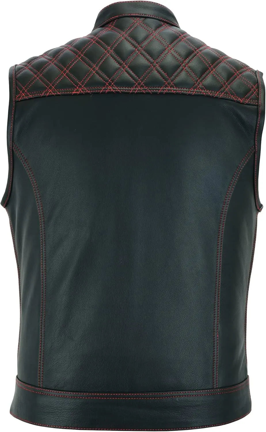 Leatherick Mens Black Motorcycle Vests - SOA Club & Traditional Paisley Satin Liner Leather Biker Vests