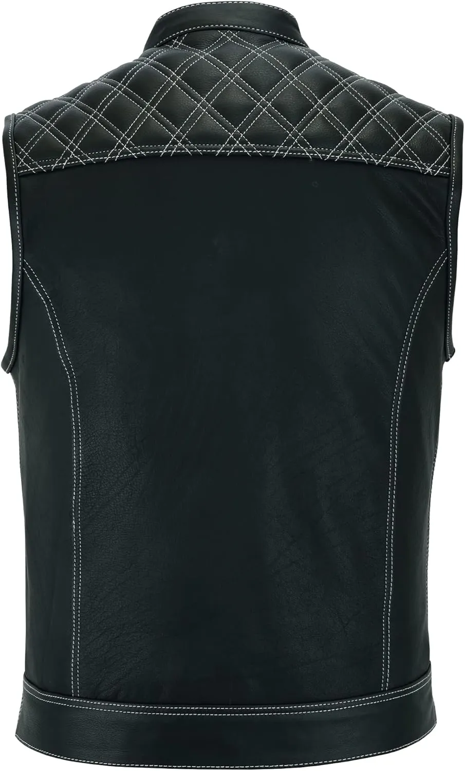 Leatherick Mens Black Motorcycle Vests - SOA Club & Traditional Paisley Satin Liner Leather Biker Vests