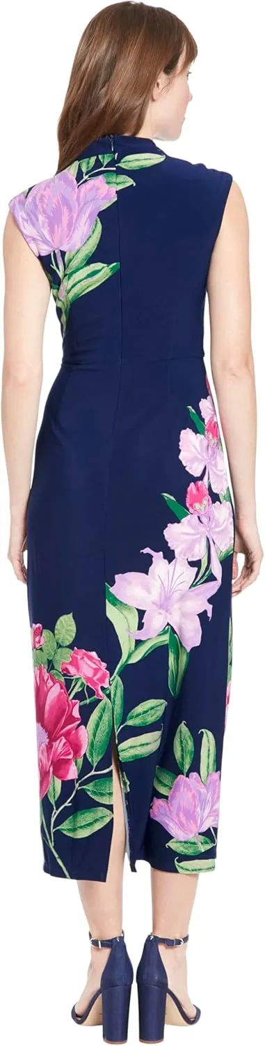 London Times High Neck Sleeveless Midi Cocktail Wedding Guest Dresses for Women
