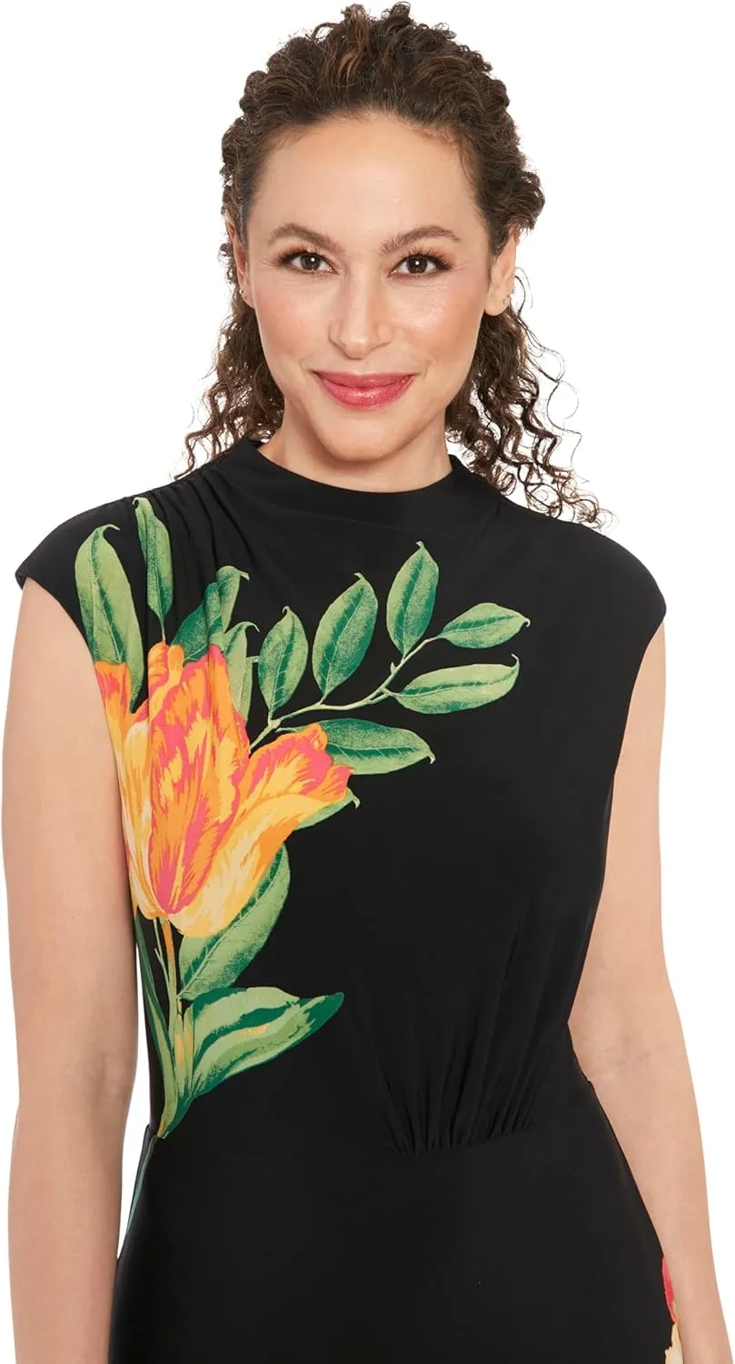 London Times High Neck Sleeveless Midi Cocktail Wedding Guest Dresses for Women