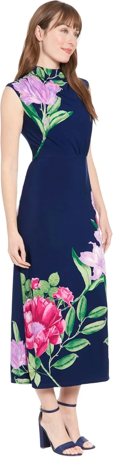 London Times High Neck Sleeveless Midi Cocktail Wedding Guest Dresses for Women