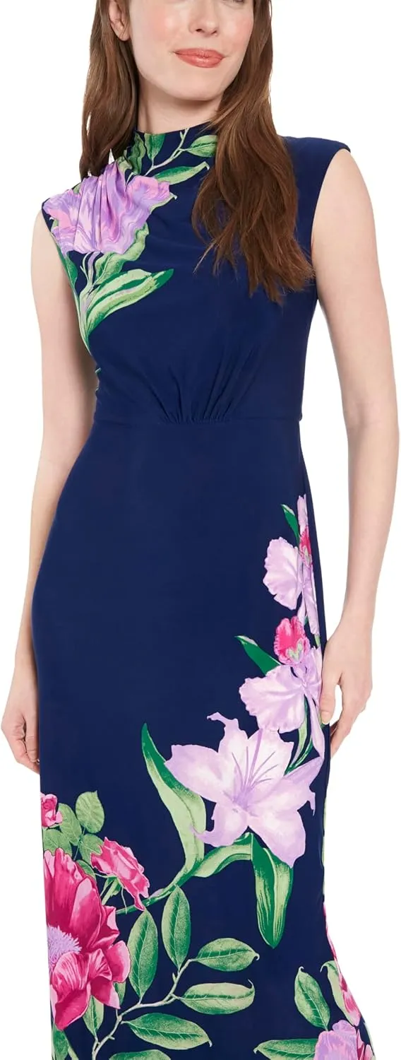 London Times High Neck Sleeveless Midi Cocktail Wedding Guest Dresses for Women