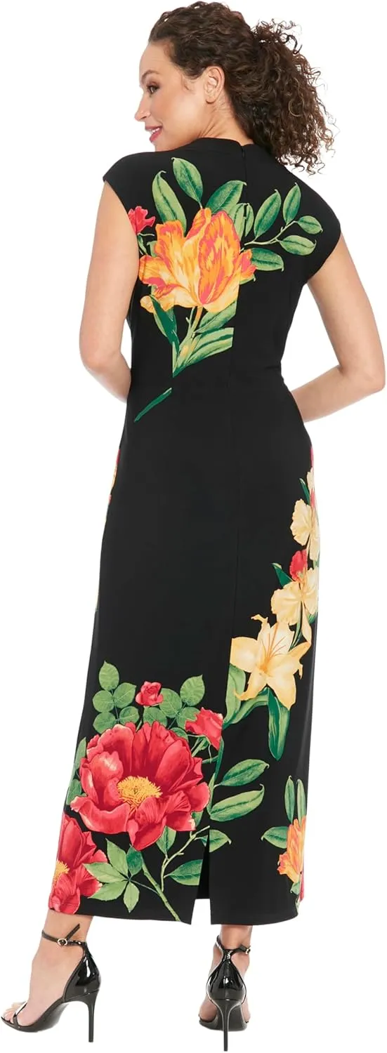London Times High Neck Sleeveless Midi Cocktail Wedding Guest Dresses for Women