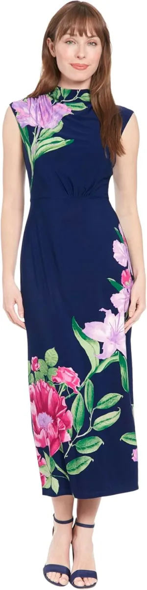 London Times High Neck Sleeveless Midi Cocktail Wedding Guest Dresses for Women