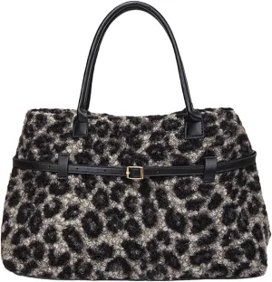 Lushandy Leopard Tote Bag for Women, Furry Leopard Purse Cheetah Print Fur Bag Y2K Fuzzy Purse Large Fluffy Hobo Handbag