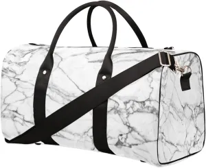 Marble Travel Duffel Bag for Women Men, Grey Marble Sport Tote Gym Bag Foldable Weekender Overnight Bag Waterproof Carry On Luggage Bag