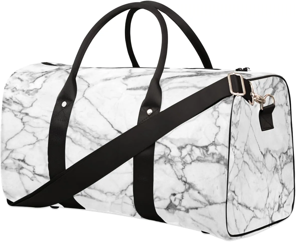 Marble Travel Duffel Bag for Women Men, Grey Marble Sport Tote Gym Bag Foldable Weekender Overnight Bag Waterproof Carry On Luggage Bag