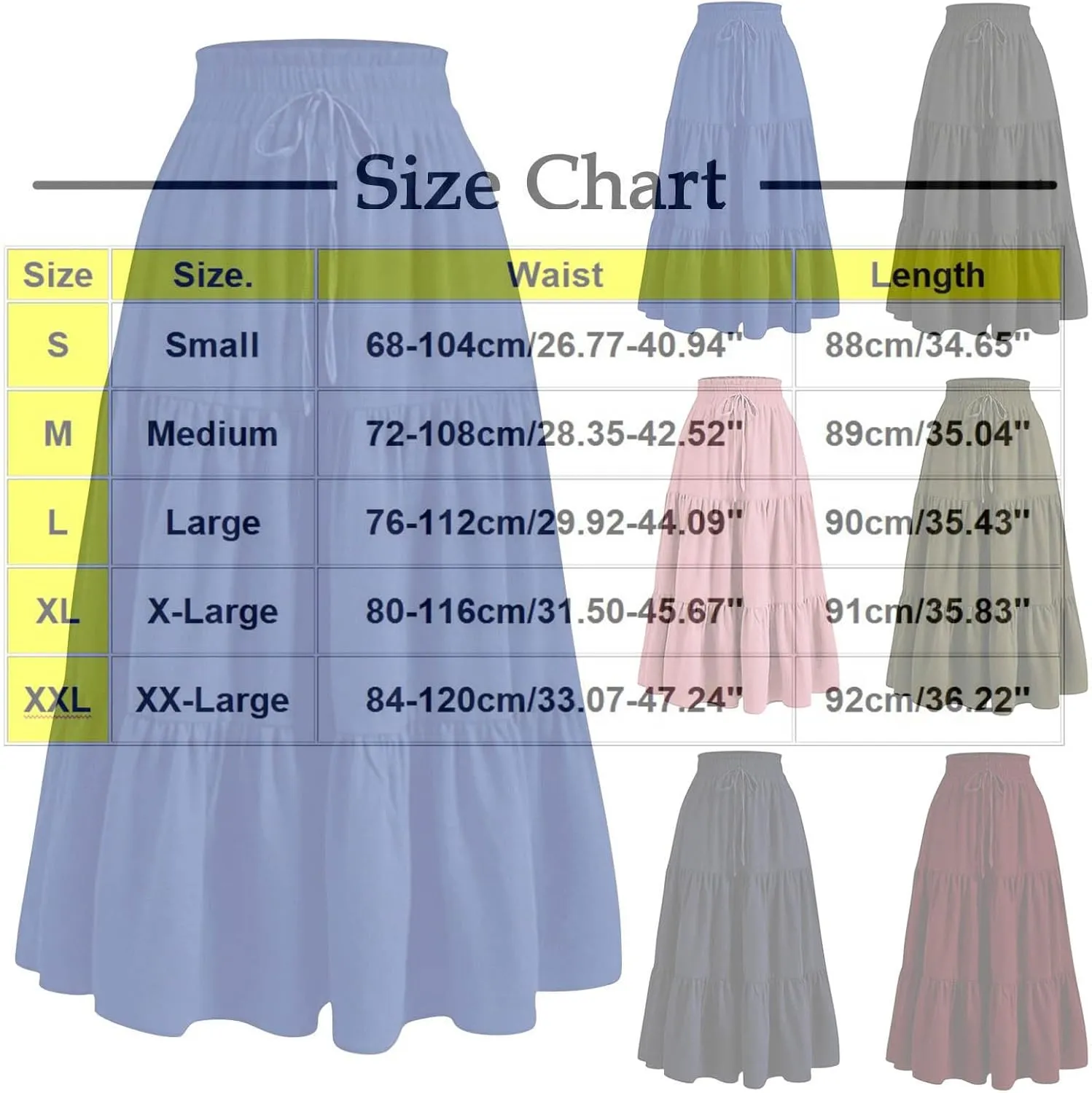 Maxi Skirts for Women 2025 Summer Boho Elastic Waist Skirts Drawstring Plus Size Trendy Casual Loose Long Skirt Dress